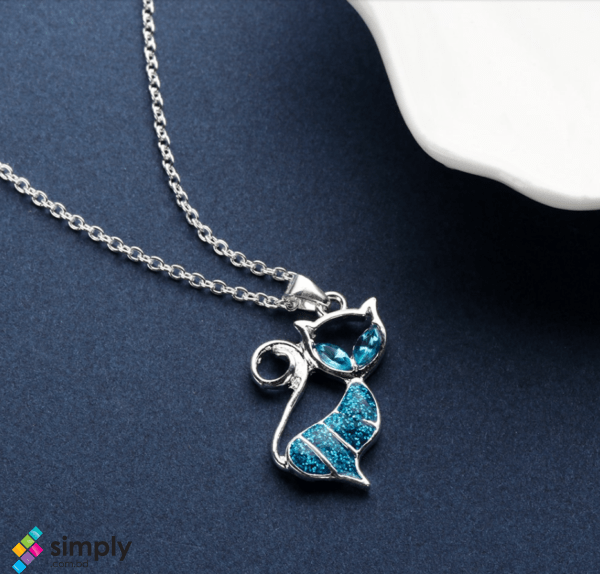 Cute Cat Pendant Blue Opal Necklace Fashion Women's Animal Jewelry - Image 2