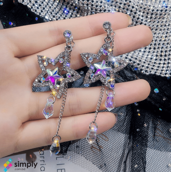 Ethnic Crystal Star Women Dangle Earrings Long Star Tree Sulphur Earrings For Women - Image 2