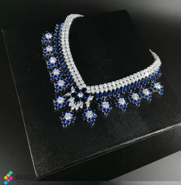 Luxury Romantic Blue Flowers Zircon Jewelry set - Image 3