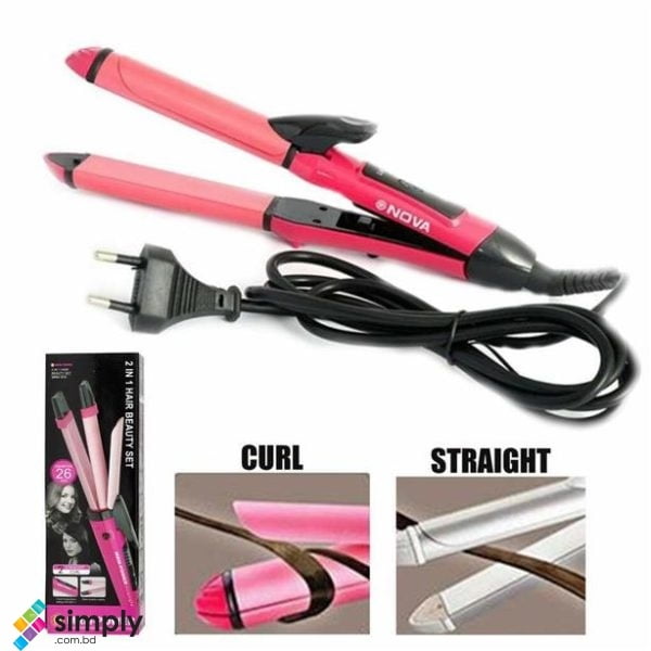 2 in 1 Hair Straightener and Curler - Pink - Image 2