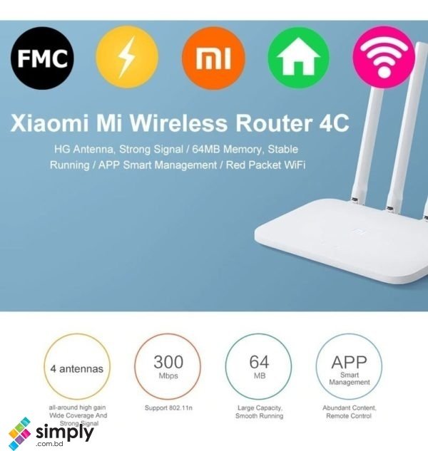 Xiaomi Mi 4C Wireless Router 2.4GHz / 300Mbps / Four Antennas - WHITE - Image 3