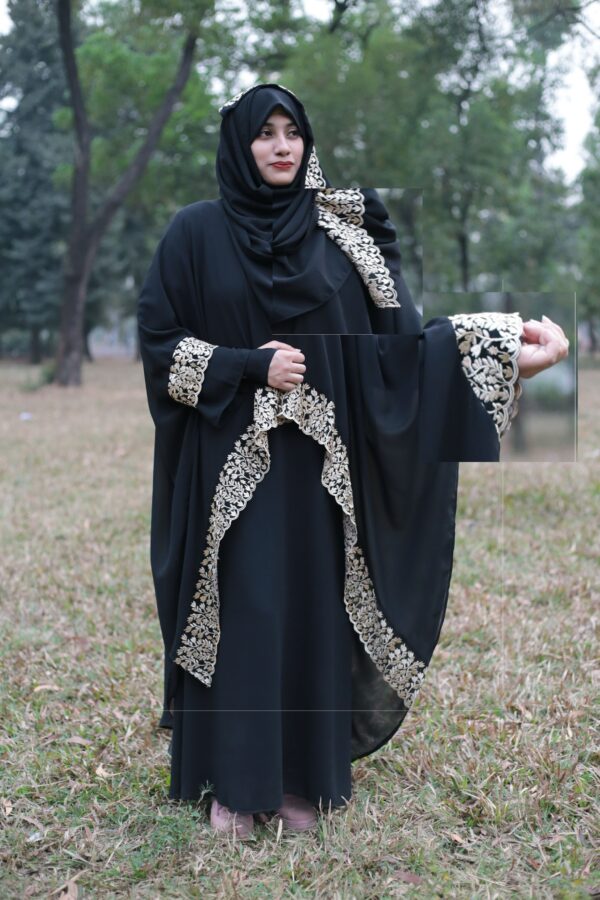 Arabic 3 part Ambrodari Abaya With Hijab 3027 Black