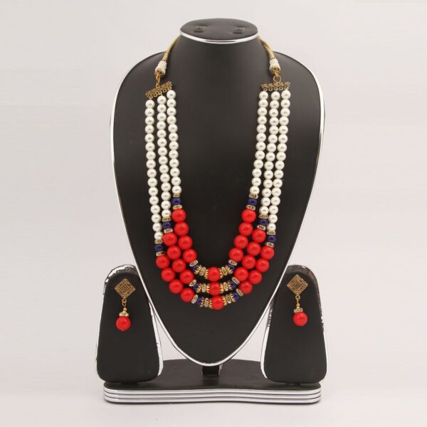 Red & White Color Stone Pearl Setting Jewellery Set(Js_36) - Bzx009 - Rct