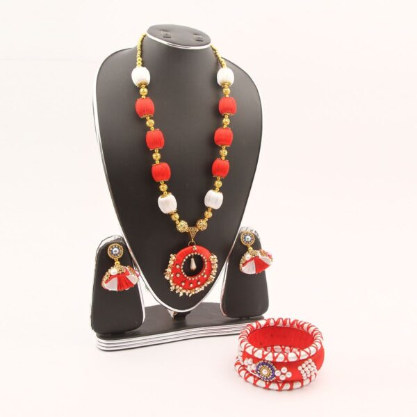 Red And White Silk Thread Jewellery Set(Js_28) - Bzx001 - Rct