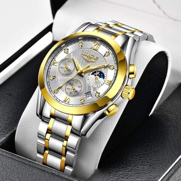 LIGE Business Fashion Stainless Steel Casual Waterproof Watches for Men - Image 2